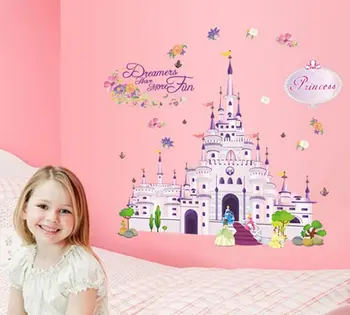Animacinių filmų Princess Dream castle Sienų Lipdukai, Vinilo Decal Mergaičių Kambario Darželio Apdaila, Tapetai, Freskos Meninis plakatas