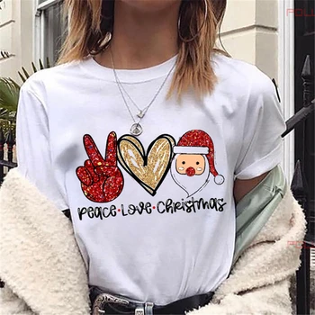 Animacinių filmų Taikos Meilė Juokinga Spausdinti Moterų/Vyrų T-shirt Linksmų Kalėdų Moterų trumpomis Rankovėmis Viršūnes Merginos Kawaii Grafinis Tee Marškinėliai