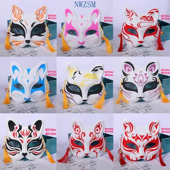 Anime Demon Slayer Fox Mask Ranka-dažytos Japonijos Kaukė Pusę Veido Kaukė Maskuotis Festivalis Kamuolys Kabuki Kitsune Kaukės Cosplay Prop