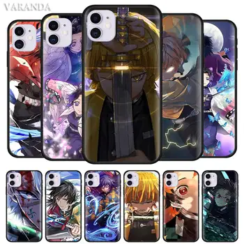 Anime Demon Slayer Kimetsu nr. Yaiba Atvejais iPhone 12 Mini Pro 11 X XR XS Max 7 8 6 6S Plus SE 2020 Juodas Silikoninis Minkštas Viršelis