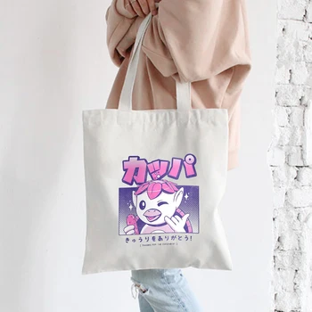 Anime Juokinga Spausdinti Drobės Shopper Bag Moterų Japonija Stiliaus Ins Rankinės Mergaitėms Ulzzang Estetinės Nešti Pečių Krepšiai, Sulankstomas