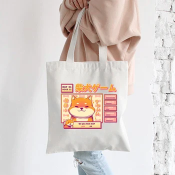 Anime Juokinga Spausdinti Drobės Shopper Bag Moterų Japonija Stiliaus Ins Rankinės Mergaitėms Ulzzang Estetinės Nešti Pečių Krepšiai, Sulankstomas