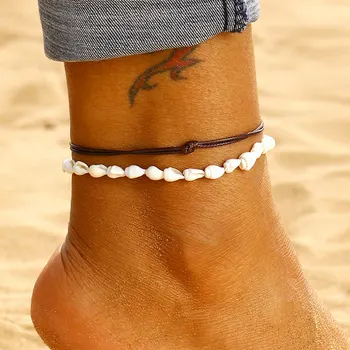 Anklets Moterų Shell Pėdų Papuošalai Vasaros Paplūdimio Basomis Anklet Apyrankę ant kojos Moterų Oda Anklet Nustatyti Bohemijos Kojų Grandinės
