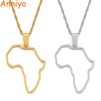 Anniyo Afrikos Profilis Žemėlapis Pakabukas Kaklo Aukso Spalvos Kontūro Afrikos Žemėlapiai, Papuošalai Etiopijos, Nigerijos Ganos Ir Kongo Etninės #113521