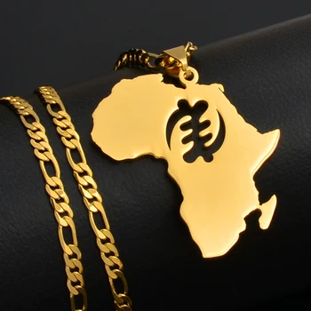 Anniyo Afrikos Žemėlapis Simbolis Pakabukas Karoliai Moterų, Vyrų, Aukso Spalvos Nerūdijančio Plieno Adinkra Gye Nyame Etninės Papuošalai Gana #128821