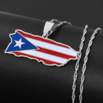 Anniyo Puerto Rikas Žemėlapio ir spalvų Vėliavos Pakabukas Kaklo Aukso Spalvos PR Puerto Ricans Papuošalai Dovanos #136721