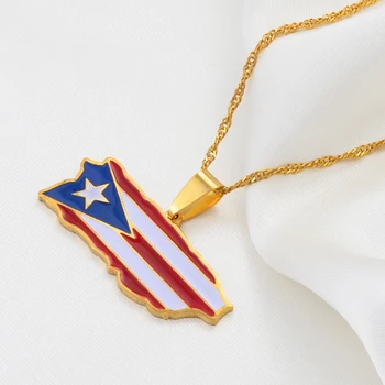 Anniyo Puerto Rikas Žemėlapio ir spalvų Vėliavos Pakabukas Kaklo Aukso Spalvos PR Puerto Ricans Papuošalai Dovanos #136721