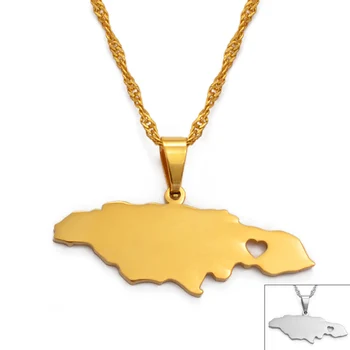 Anniyo Širdies Jamaika Žemėlapis Pakabukas Kaklo Moterims/Mergina Aukso Spalvos Papuošalai Jamaikos Tėvynės Dovanos #024621