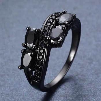 Antikvariniai Juodos Spalvos, Ovalo Formos Akmens Žiedas Vintage Mados Juodojo Aukso Cirkonis Vestuvės Žiedai Moterų Dalyvavimo Žada Vestuvių Papuošalai