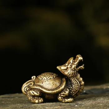 Antikvariniai Vario Kietas Ilgaamžiškumas Dragon Vėžlys Miniatiūrinės Figūrėlės Stalo Ornamentas Derliaus Žalvario Gyvūnų Skulptūros, Amatų Namų Dekoro
