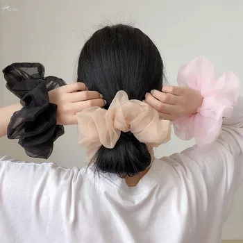 AOMU 1PC 2020 Korėja Pavasario Mados Didelis Organza Retro kropkowany Plaukų Juostos Scrunchy Moterų Plaukų Aksesuarų, plaukai surišti į uodegą Turėtojas
