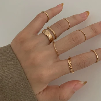 AOMU 2020 Pearl Set Ring Naujo Dizaino Mados Asmenybės Paprasta Reguliuojamas Žiedo Metalo, Aukso, Sidabro Spalvos Žiedas Rinkinys Moterims Mergina