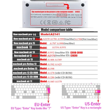 Apple Macbook pro13/11Air 13/15 Retina12 colių Visos serijos silikoninis klaviatūros viršelis atveju skaidri, aiški protecter kino ES/JAV