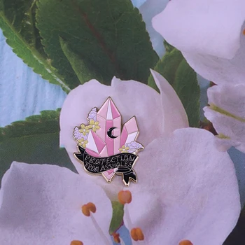 Apsauga nuo assholes kristalų sankaupos atlapas pin ragana mėnulis ženklelis pastelinių gėlių dekoras