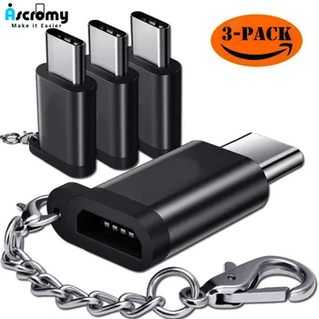 Ascromy 3PCS USB C Tipo Adapteris Micro USB Female USB-C kištukinė Jungtis Android Įkroviklio Kabelį Konverteris Keychain Priedai