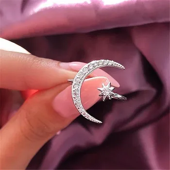 Asmenybės Crystal Star Mėnulis Atidarykite Reguliuojamas Žavesio Moterų Žiedas Pusmėnulio Žiedas Lady Mados Intarpas Cirkonis Juvelyriniai Dirbiniai