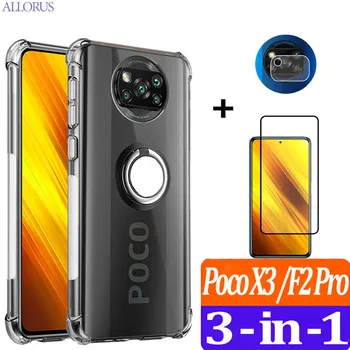 Atvejais, Poco X3 NFC Skaidrus Funda Už Xiaomi PocoPhone X3 Atveju+Stiklo,Silikono Atgal atsparus smūgiams Padengti Poko F2 Pro Pocco Poco-X3