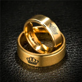 Aukso Karalius Ir Karalienė Nerūdijančio Plieno Karūna Pora Žiedai Aukso Žiedus Poros Įsimylėjėlių Meilės Pažadas Žiedai Vyrams, Moterims
