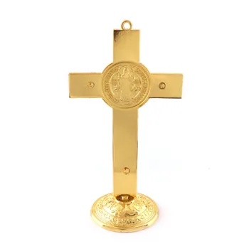 Aukso Spalvos Mados Jėzus Katalikų Krikščionių Šventasis Koplytstulpis Papuošalai Kryžiaus Emmanuel Jėzaus Kryžius, Statula su Pagrindo Pav Statulėlės