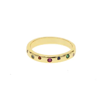 Aukso spalvos sužadėtuvių juostos žiedas nutiesti spalvinga vaivorykštė kubinis cirkonis klasikinis madinga moterų papuošalai