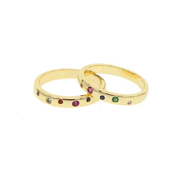 Aukso spalvos sužadėtuvių juostos žiedas nutiesti spalvinga vaivorykštė kubinis cirkonis klasikinis madinga moterų papuošalai