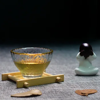 Aukso Stiklo Arbatos Dubenėlį, Puodelį su Glod Ratlankio Japonų stiliaus Rankas Plaktuką, Kung Fu Priedai Žalia Puer patys puodeliai Teaware Rinkinys