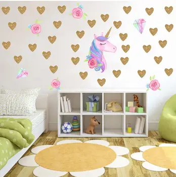Aukso vienaragis sienų lipdukai vaikams kambariai sienų papuošimai kambarį vaiko kambarys animacinių filmų Vinilo sienos apdailos lipdukai