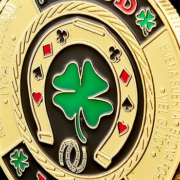 Aukso Žalia Dobilų Sėkmės Iššūkis Monetos Mados Pokerio Card Guard Žetonų Žetonas, Monetų Kolekcijas, Moneta Kapsulėje