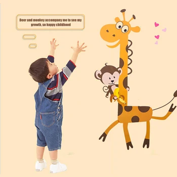 Aukštis Priemonė Sienų Lipdukai Animacinių Filmų Žirafa, Beždžionė, Vaikų Kambario Augimo Diagrama Vaikų, Miegamojo, Vaikų Darželio Kambario Dekoro Sienos Lipdukas