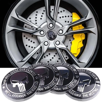 Automobilio Stilius 4pcs/rinkiniai 56.5 mm 3D Aliuminio lydinio Punisher Emblema Padangų Varantys Center 