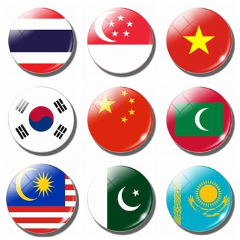 Azijos Vėliava, Šaldytuvas Magnetai, Kinija, Tailandas, Singapūras, Indija, Maldyvai Stiklo Kupolas Magnetinio Šaldytuvas Lipdukai Obligacijos Turėtojui Namų Dekoro