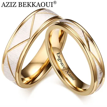 AZIZ BEKKAOUI Graviruoti Vardą Romantiška Vestuvių Žiedai Meilužis Mados Nerūdijančio Plieno Pora Žiedus Dalyvavimo Šalies Papuošalai