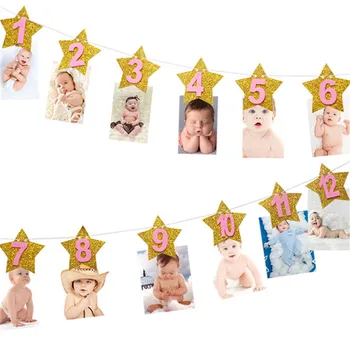 Baby 1-asis Gimtadienis, Baneriai, Berniukas, Mergaitė, 12 Mėnesio Foto Starta Baby Shower Popieriaus Girliandą Vaikams 1 Pirmo Gimtadienio Apdaila