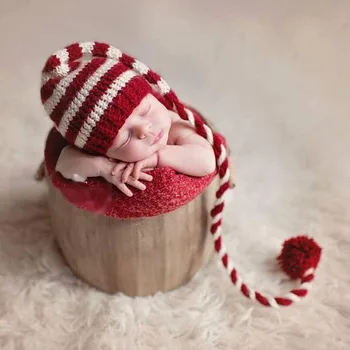 Baby mezgimo Ilgas Uodegas Kalėdų Skrybėlę Naujagimių Fotografijos Rekvizitai Juostele Nėrimo Kūdikių Skrybėlės, Kūdikių Prekėms, Fotografijos Reikmenys