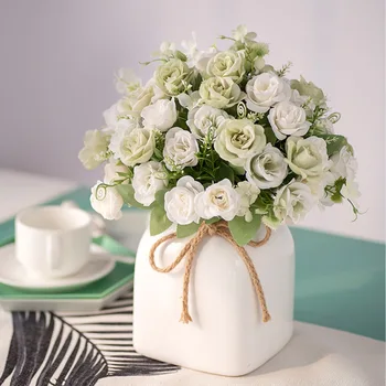 Balta šilko dirbtinių rožių žiedai, vestuvių santuokos pasidaryk pats apdailos nedideli laivai, gėlės blue mini netikrą gėlių namų dekoro