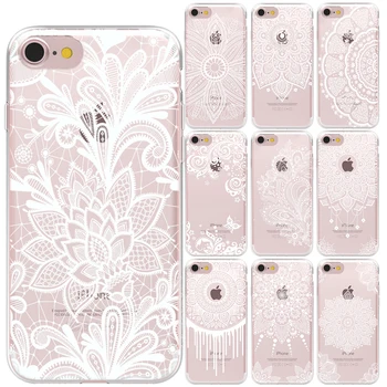 Baltos spalvos Seksuali Nėrinių Gėlių Minkštos TPU Padengti Atveju iPhone, 11 Pro Max X XS MAX XR 5 5S SE 6S 6 7 8 Plius 