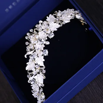 Baroko derliaus aukso kalnų krištolas pearl gėlių vestuvių vainikėliai rankų darbo tiara lankelis kristalų diadem karūna vestuvių plaukų aksesuarai