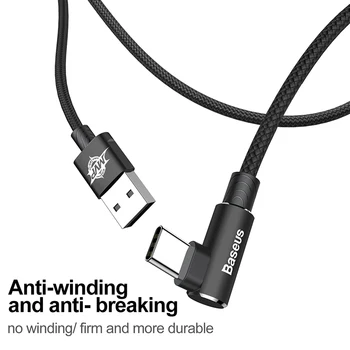 Baseus 90 Laipsnių USB C Tipo Kabelis Greito Įkrovimo Kabelis USB C Lenkimo Žaidimas Įkrovimo Kabeliu 