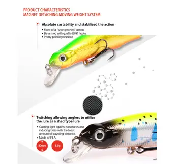 Bearking 8cm/8.5 g magnetas sistemos kokybės žvejybos masalas,asorti spalvos minnow suku 2017 karšto modelis suku masalas puikiai dažai