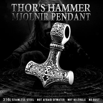 Beier 316L nerūdijančio plieno, Skandinavų Vikingų Pakabukas Karoliai Thor ' s Hammer Mjolnir Skandinavų runos odin amuletas vyrų papuošalai LP384