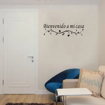 Bienvenido a mi casa ispanijos Sienos Lipdukas, skirtas namų puošybai kambarį Vinilo Freskos durų Gėlių vynuogių durų Lipdukai meno Lipdukai