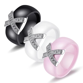 Bižuterijos Moterų Žiedas Su AAA Kristalų 8 mm X Kryžiaus Keraminiai Žiedai Moterims Vestuves Aksesuarai Dovanos Dizainas