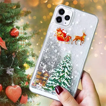 Blizgučiai Bling Dreni Kalėdų Telefono dėklas Skirtas iPhone 11 Pro XS Max X XR 8 7 6 S 6S Plus SE 2020 Animacinių filmų Kalėdų Senelio Elnių Dangtis