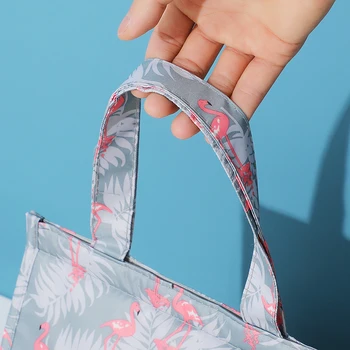 Brivilas sulankstomas flamingo pietūs maišą moterų didelės rankenos iškylą terminis krepšys, atsparus vandeniui kelionės studentų pusryčių maisto maišelis, dėžutė nauja
