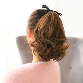 BUQI suaugusių Moterų Plaukai Trumpi Garbanoti Plaukai Uodega Gamtos Įrašą Plaukų priauginimas Karščiui Atsparių Sintetinių Raišteliu Hairpiece