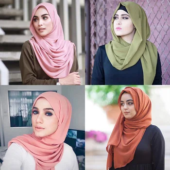 Burbulas Šifono Hijab Skara Skara Moterų 2020 M. vientisos Spalvos Ilgą Skaros ir Apsiaustas Musulmonų Hijabs Šalikai Ponios foulard femme