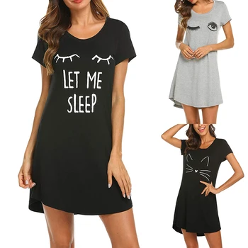 CALOFE 2021 Moterų Laišką Nightgowns Ir Sleepshirts Sleepwear Mielas Miego Marškinėliai Spausdinami Naktį Suknelė trumpomis Rankovėmis naktiniai drabužiai