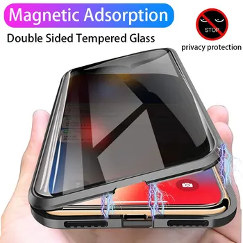 CASEIER Privatumo Grūdinto Stiklo Magnetinės Atvejais iPhone 12 11 Pro XS Max Mini XR 6 6S 7 8 Plus Atveju Anti Spy Metalo Magneto Dangtelis