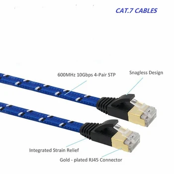 Cat7 Ethernet Kabelis Lan Plokščias Kabelis UTP KAT 7 RJ 45 Tinklo Kabelis 1m 3m 5m 10m 30m Patch Cord Tinklelis, Mėlyna Juoda Nešiojamas Maršrutą