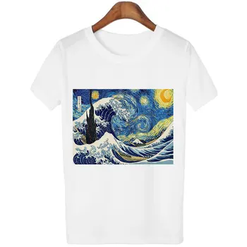 CDJLFH Moterų trumpomis Rankovėmis Grafinis Tees Viršūnes Vintage marškinėliai Vincent van gogh žvaigždėtą naktį estetinės Balta Tshirts Harajuku 2018